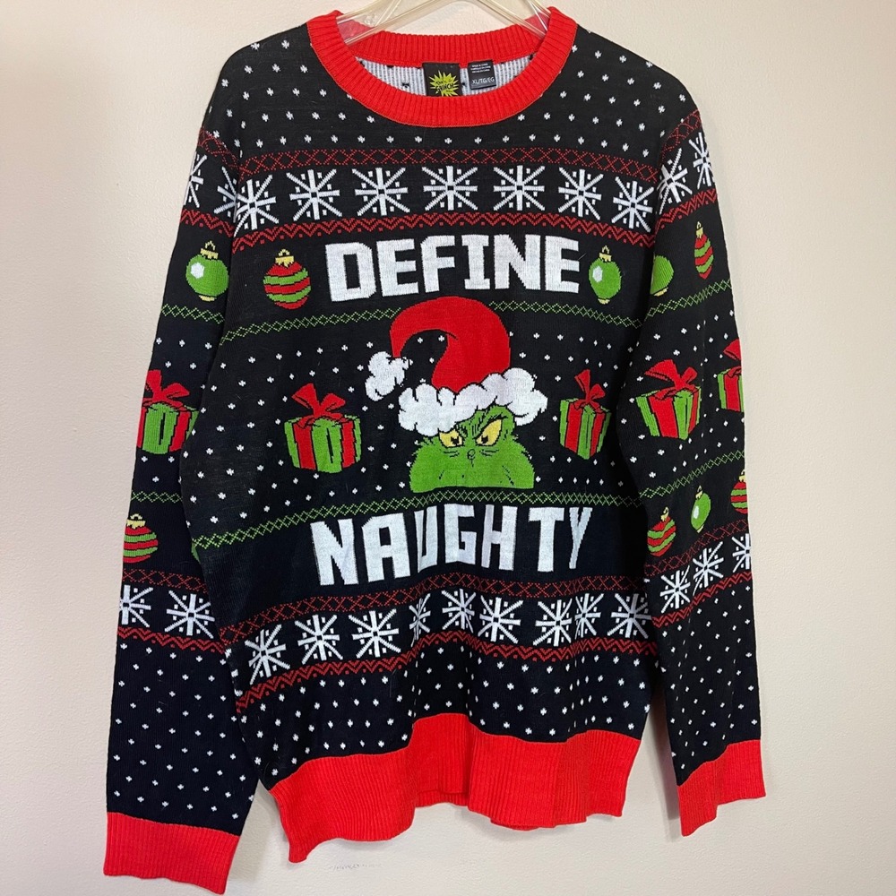 Mens The Grinch Define Naughty Ugly Christmas Sweater XL Acrylic